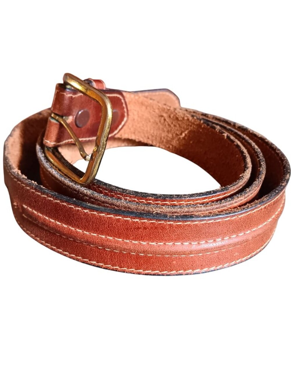 Vintage Boho Belt Large 42 80's Genuine Leather Brass Buckle Rugged USA Brown